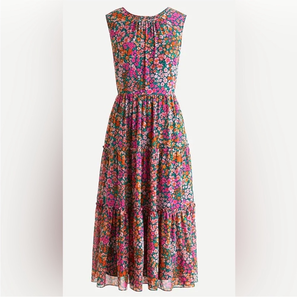 J. Crew Tiered Midi Dress in Micro Meadow Print